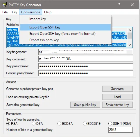 Export OpenSSH key