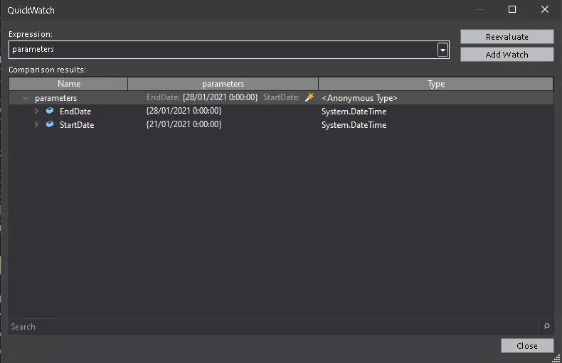 Parameters is an Anonymous type