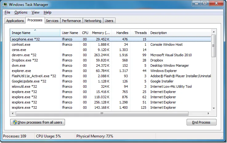 Windows processes in Task Manager