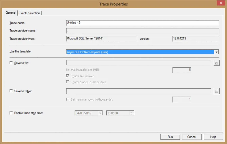 Creating a new trace with our custom template